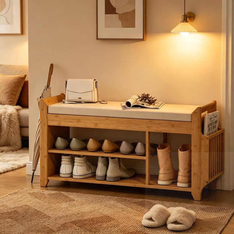 Shoe Storage Bench With Cushioned Seating