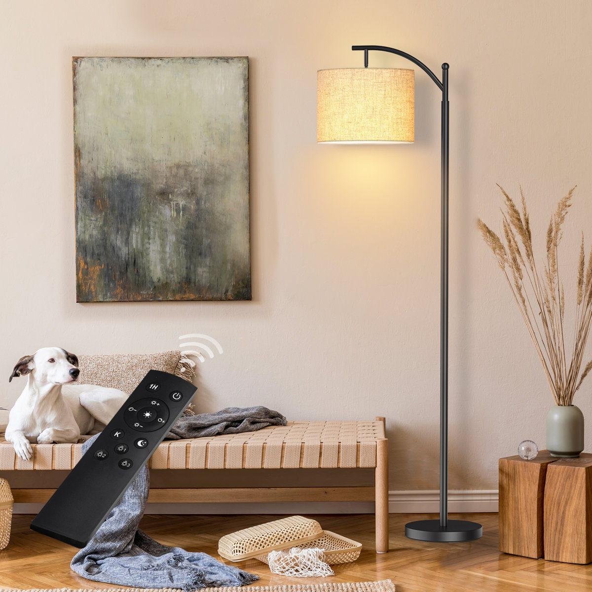 Latitude Run 62 Arched Floor Lamp With Remote Control And Bulb Included view 3