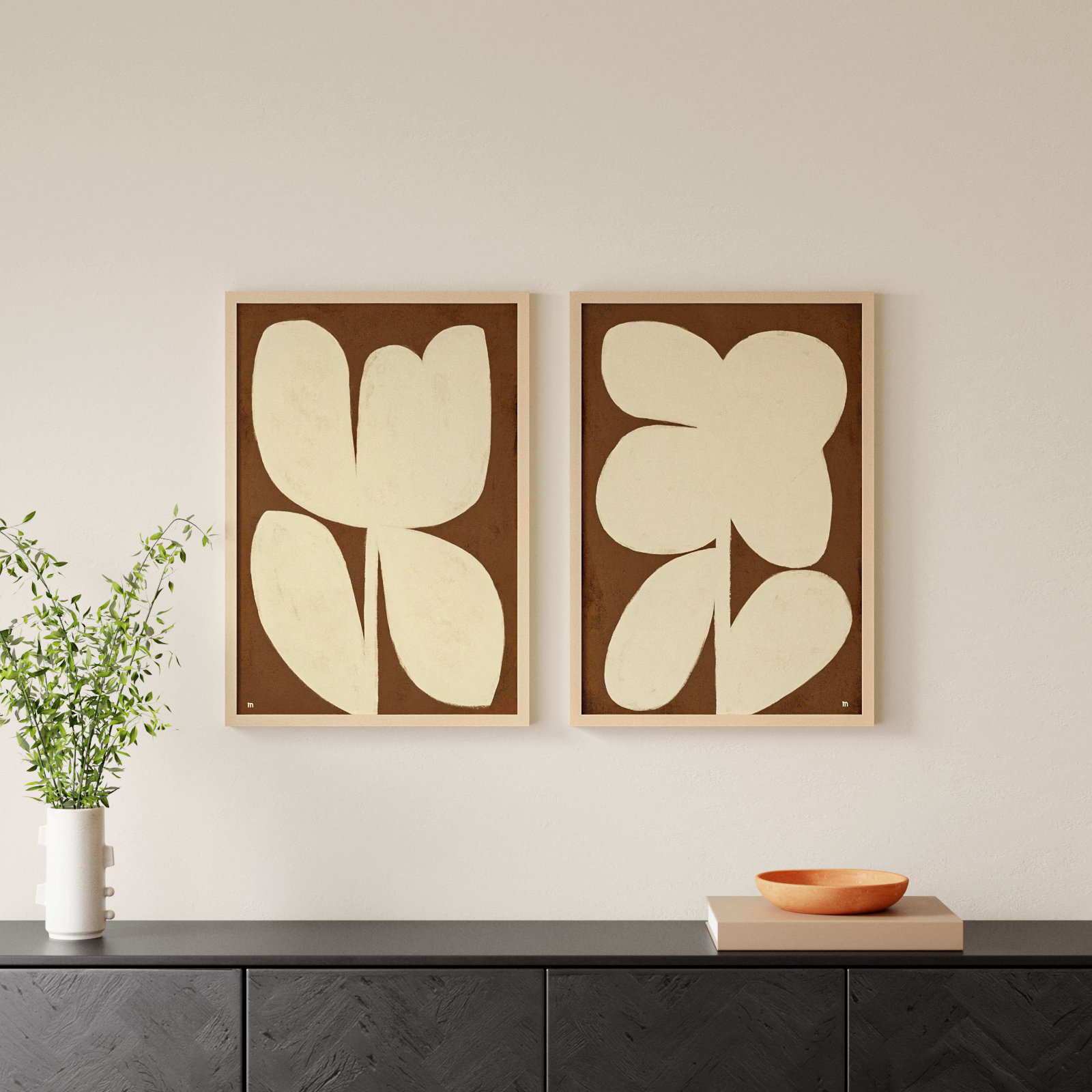 Flower Set Of 2 by StudioM, Maple Framed, 30" H x 21" W x 1.25" D