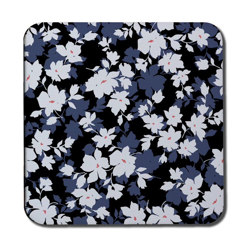 Square 6 Piece Coaster Set, Black/White/Purple