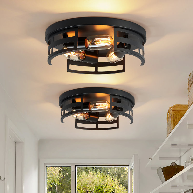 12.6 In. 3-light Farmhouse Black Flush Mount Ceiling Light  (2-pack)