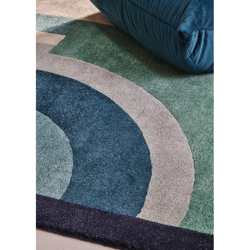 Josep Hand Tufted Geometric Area Rug in Blue/Ivory, Rectangle 6'7" x 9'10"