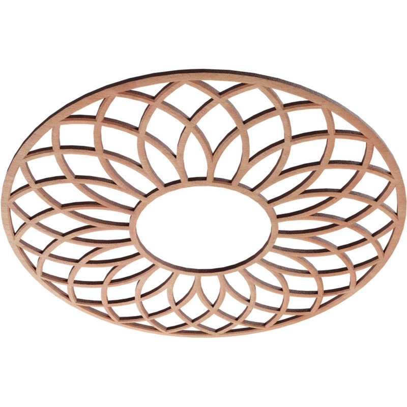 Médaillon de plafond ajouré en bois d'aulne 18 pi x P 6 1/8 po x P 3/8 po, aulne, Merisier, H 18 po x l 18 po x P 0,25 po