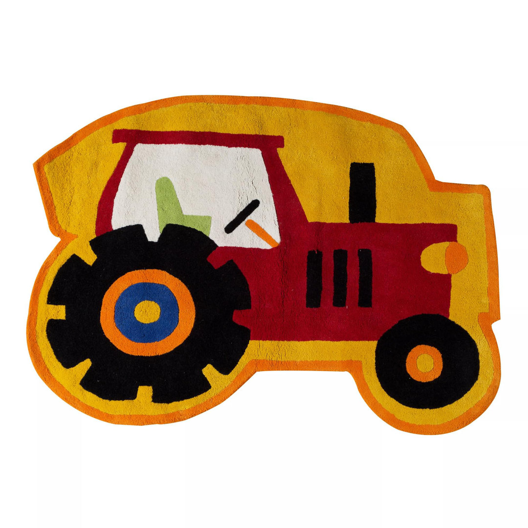 Handgetufteter Motivteppich Kids Tractor in Gelb/Rot