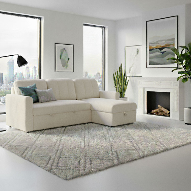 Movari Smart Corner Sofa Bed with Storage & Pull-Out Sleeper Modern Fabric L-Shaped Sofa with Chaise, Right Hand Facing
