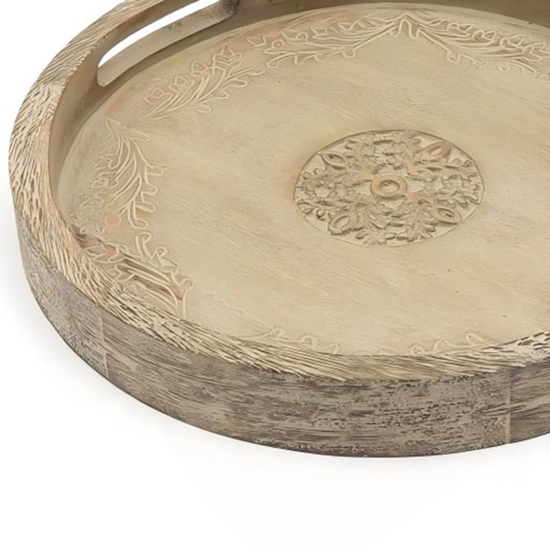 Round Manwood Serving Tray - 18" Rustic Brown Design For Stylish Entertaining