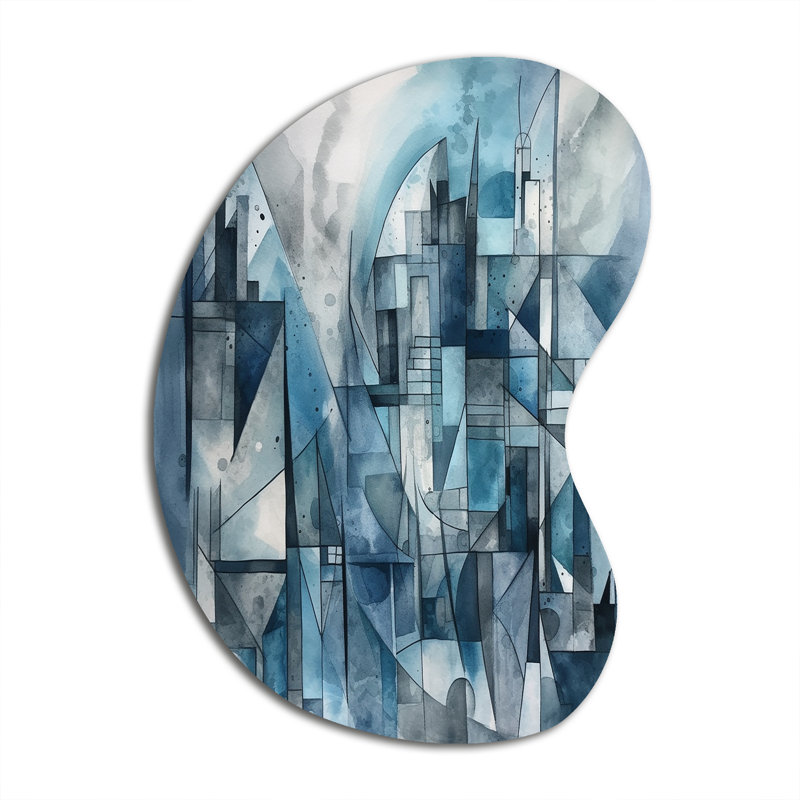 «Blue Abstracted Harmonia Of Shape III», reproduction d'art géométrique asymétrique bleue, H 31 po x l 22 po