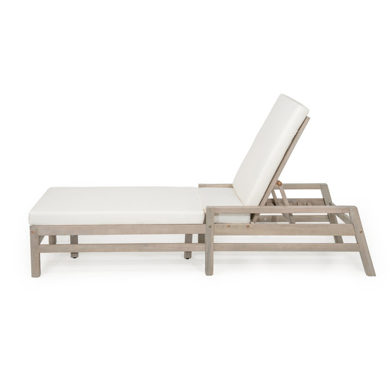 5-Position Adjustable Outdoor Chaise Lounge Set of 2, Solid Wood Patio Recliner Chair with Thick Cushions, Weather-Resistant for Pool, Balcony & Garden