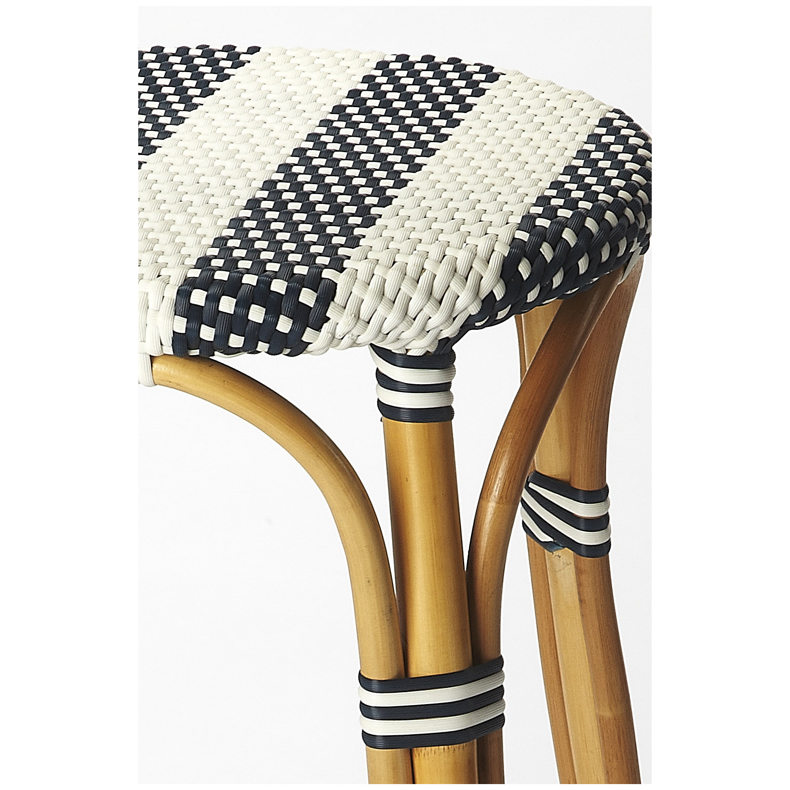 Alastair Bar & Counter Stool, Bar Stool (30" Seat Height), White/Navy Stripe/Natural Rattan Frame