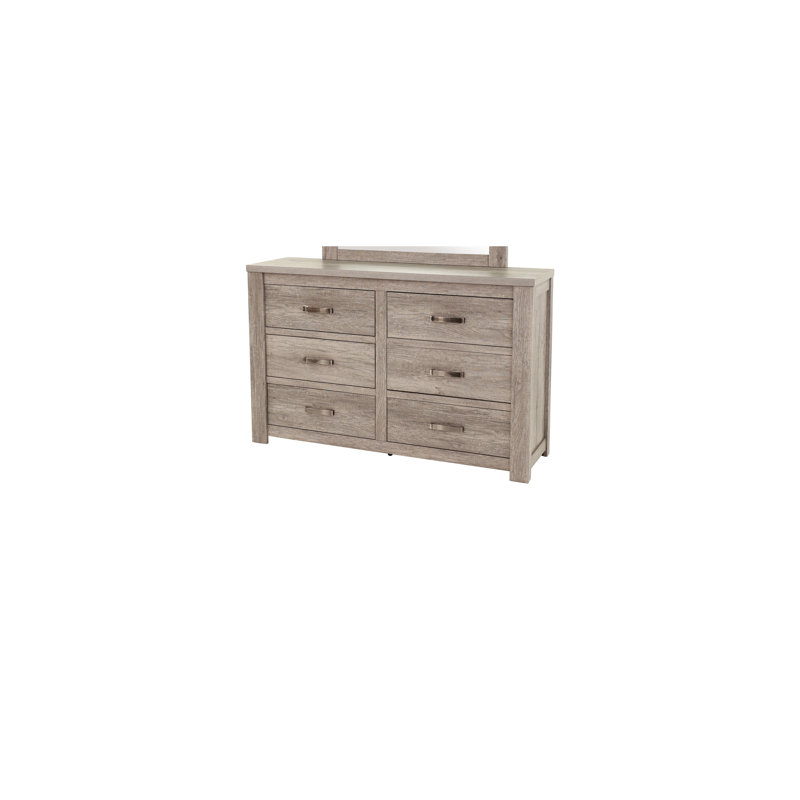 Mobilier de chambre rustique gris clair à 6 tiroirs avec poignées en métal de style rustique