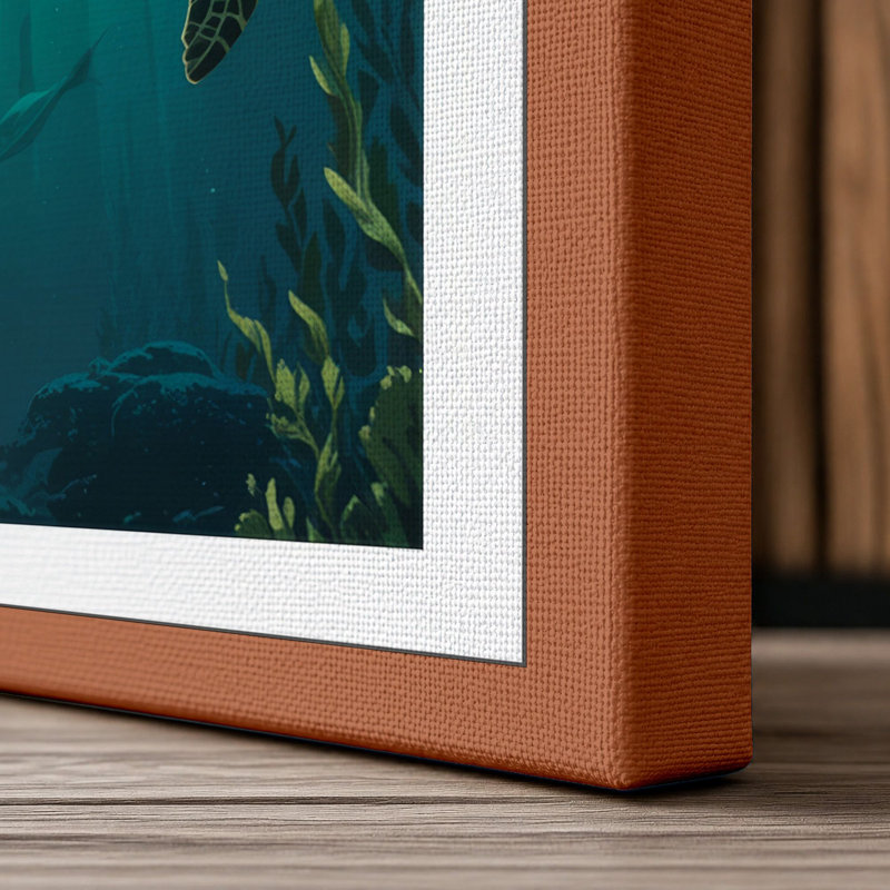 Turtle in Light Coastal - Wrapped Canvas, 24x16 - 61.0 x 40.6 cm, Terracotta Border