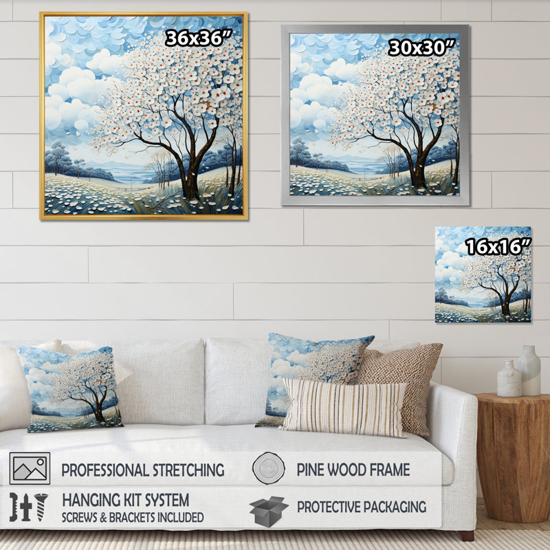 Dogwood Field Pointillism Collage I - impression, H 36 po x l 36 po x P 1,5 po, Cadre naturel flottant