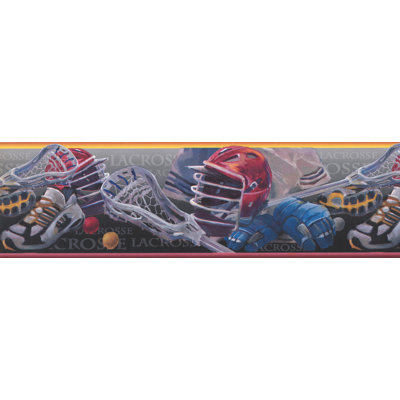 Bordure de papier peint Lacrosse Stick Glove Casque Sports Sports Design 15 po x 7 po