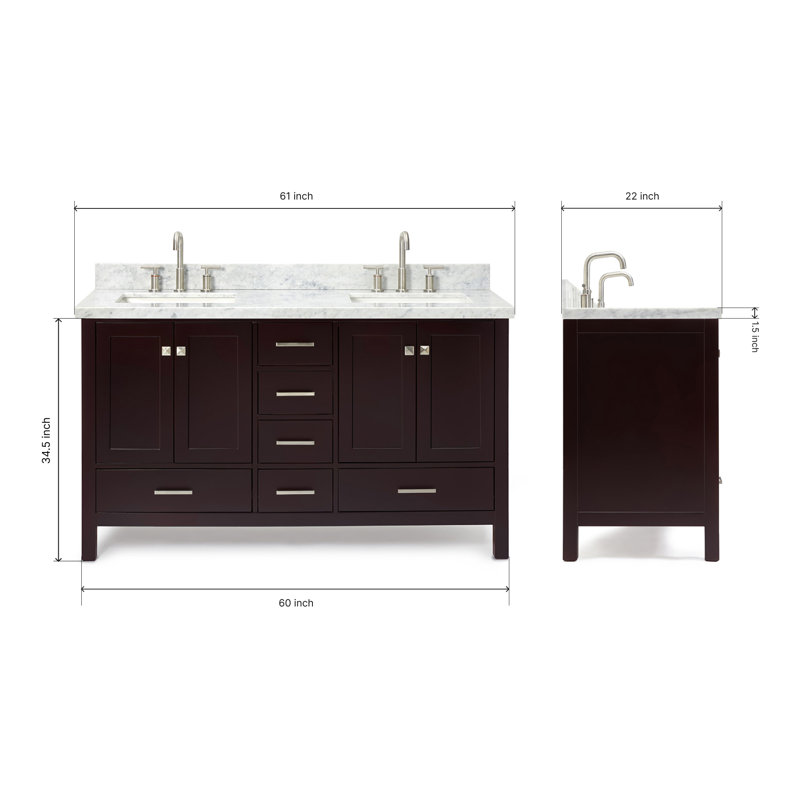 Ensemble de meuble-lavabo double 61 po Cambridge, Espresso / nickel brossé