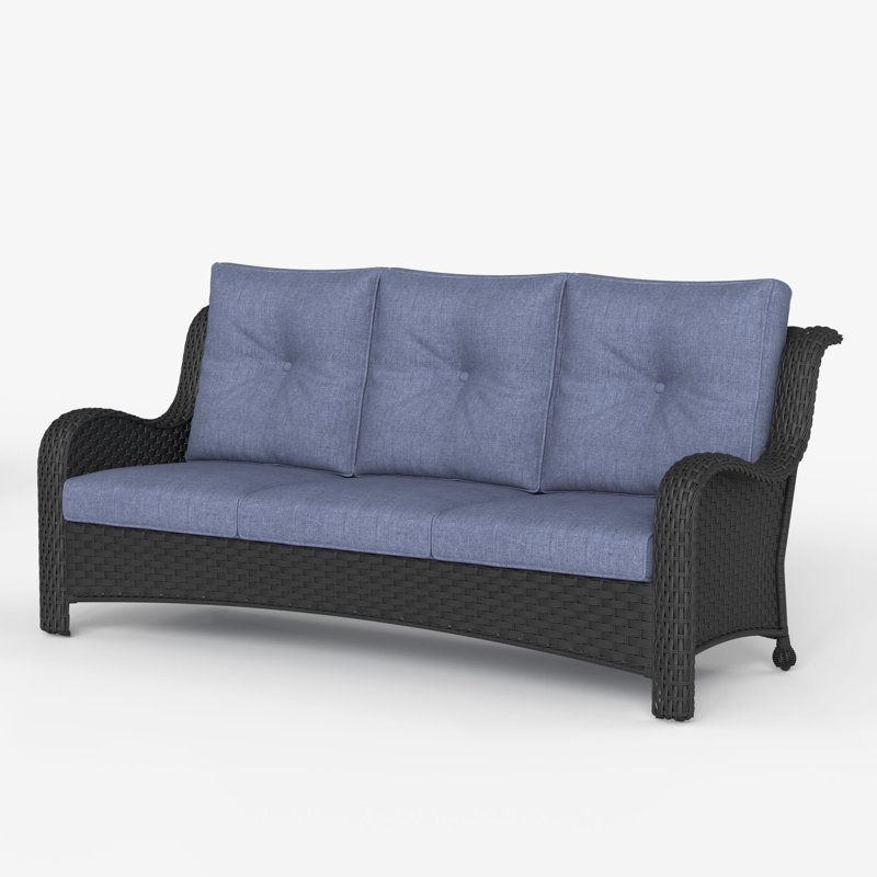 LayinSun Wicker Outdoor Patio Sofa, Navy, Black