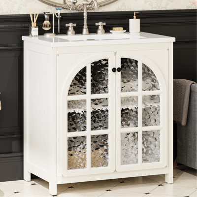 31-Inch Bathroom Vanity With Ceramic Sink, Protruding Door Frame, And Spacious Storage For A Rustic 31" -Style Featuring Soft-Close Hinges, Adjustable Shelves