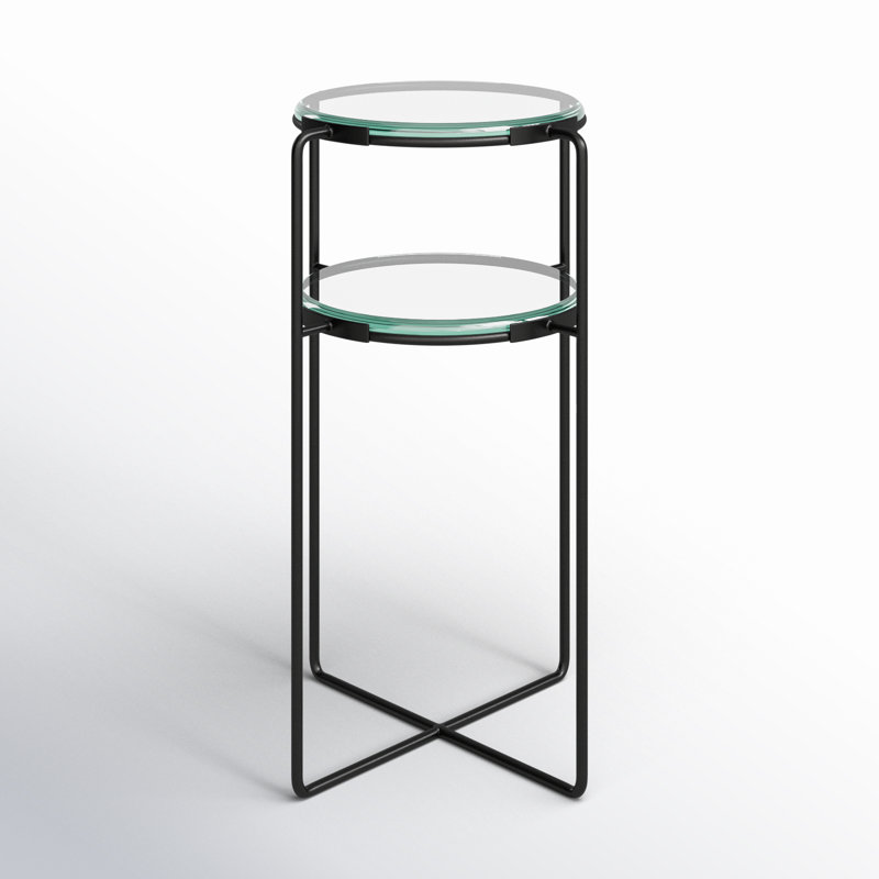 Charon Round Clear Glass Top Wood End Table