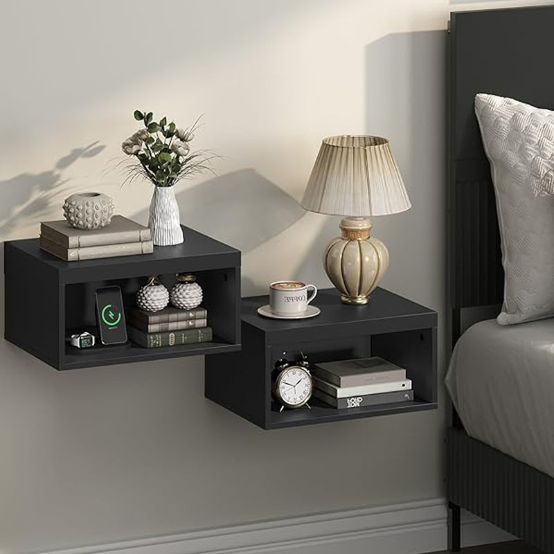 17 Stories Set of Two Wall-Mounted Floating Nightstands with Open Shelf ...