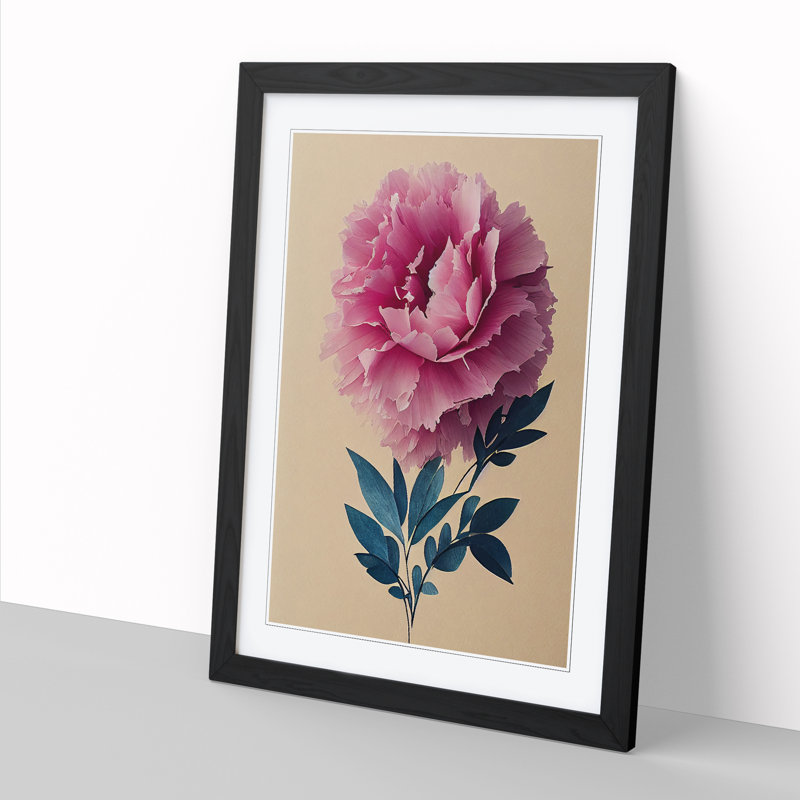 Peony Flower Torn Paper - Single Picture Frame Print, Black, 64cm H x 46cm W x 2cm D