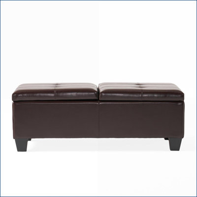 Repose-pieds, siège de rangement classique en cuir reconstitué à double ouverture, espresso | Salon | Noir | Bois