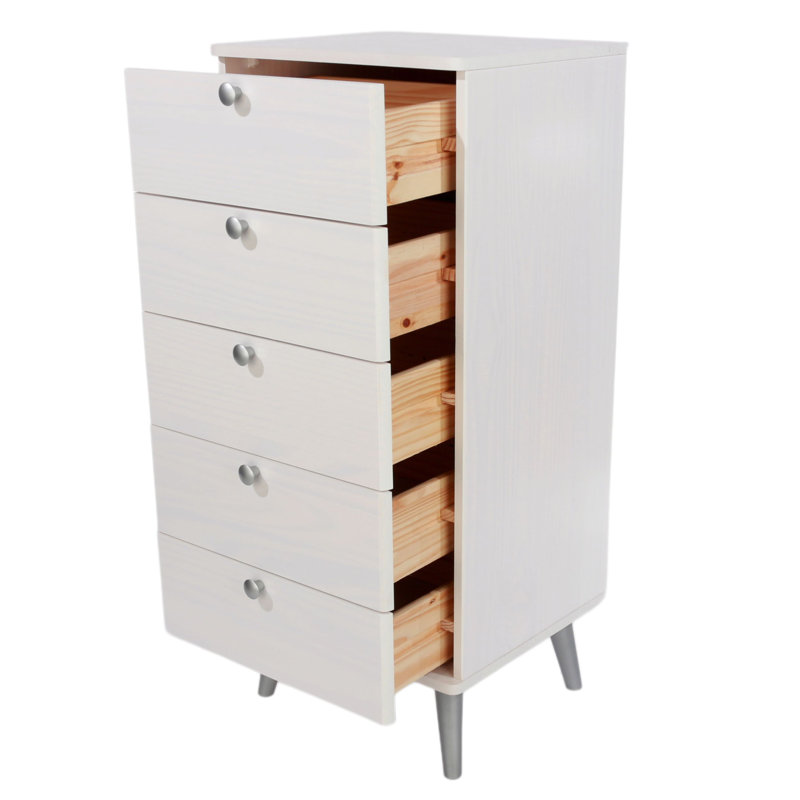 5 Drawer Narrow Chest, White Wax Finish