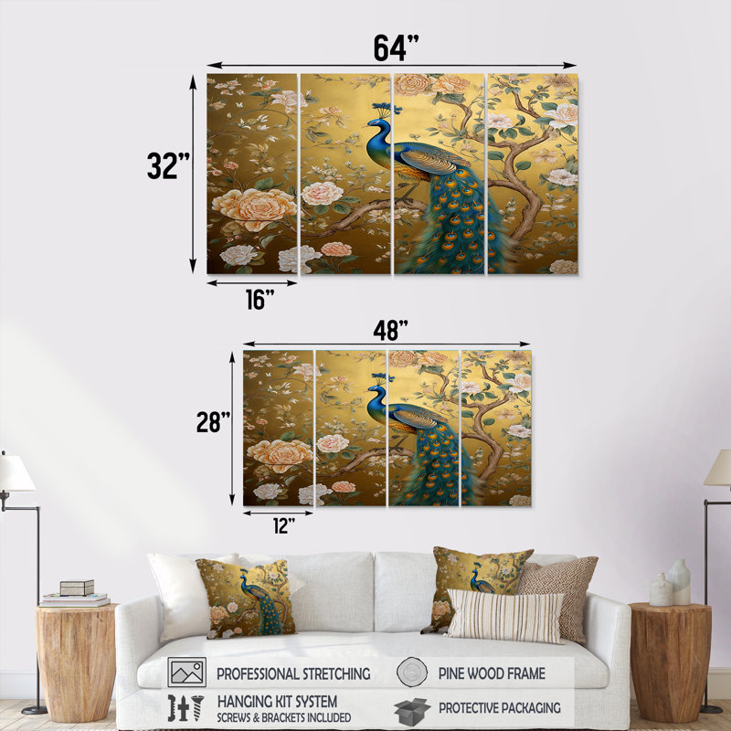 Chilmark - paon, art mural sur toile, 4 pièces, H 32 po x l 64 po