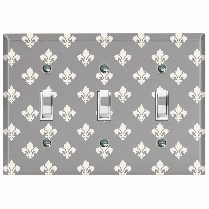 Fleur De Lis Gray Patterned 3 - Gang Toggle Light Switch Standard Wall Plate