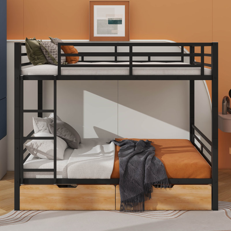 Full-Size Metal Convertible Bunk Bed With Two Built-In Drawers