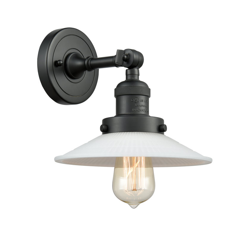 Miramontes Dimmable Bath Sconce, Matte Black, 60 Watt Vintage Incandescent Bulb, Matte White Halophane