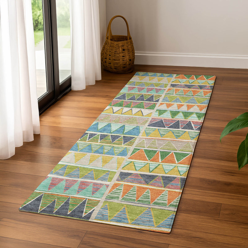 Premium Machine Washable Mayfield AMF2205 geometric Rug, 2'3" x 7'6" Runner, Beige