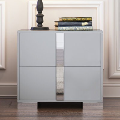 Table de chevet élégante avec pied en métal, table de chevet à miroir avec 2 tiroirs pour la chambre à coucher et le salon