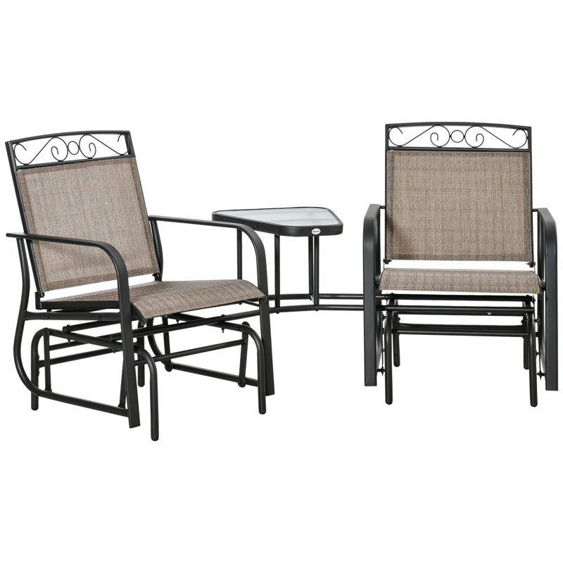 Fauteuils coulissants d'extérieur avec table basse, Brun