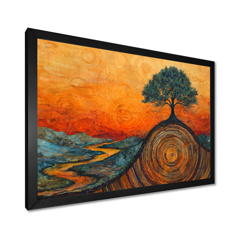 Genell Baobab africain avec racines de Serenity I - arbre, art mural, H 30 po x l 40 po, Cadre simple, Noir, noir, noir, noir