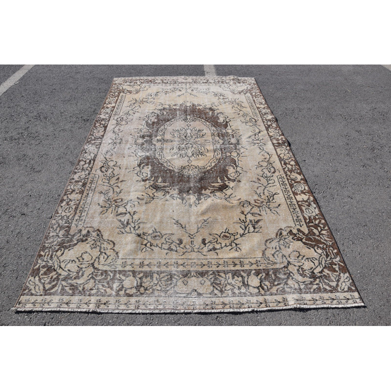 Tapis turc rétro Oushak pour le salon - Tapis oriental antique fabriqué à la main biologique
