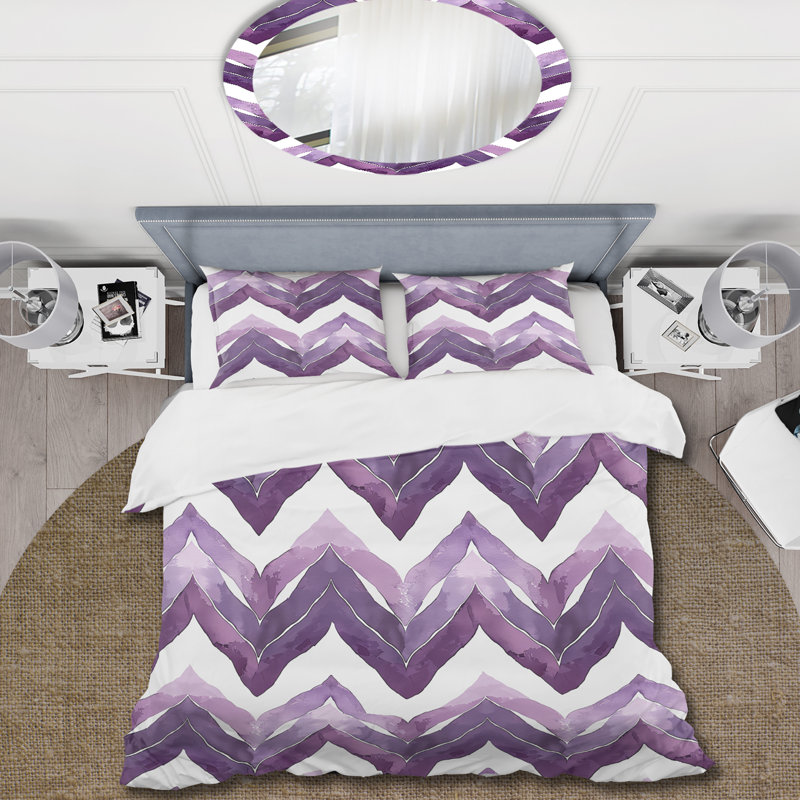 Ensemble de housse de couette mauve blanc à chevrons Bliss - Mid-Century, Housse de couette simple + 2 taies décoratives st