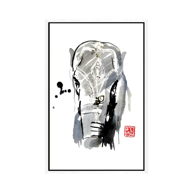 Asian Elephant by Péchane - Print on Canvas, 152.5 cm H x 101.5 cm W, White Framed