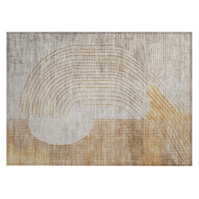 Machine Washable Indoor/Outdoor Xhevrie Gold Rug