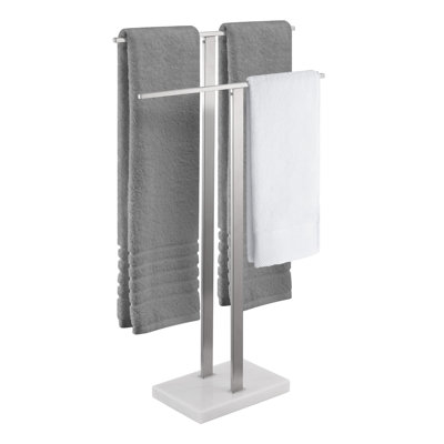 Standing Towel Racks For Bathroom 2-Tier, Floor Towel Rack Stand With Heavy Marble Base, Upgrade Steady Design, Pro-Grade 18/8 Stainless Steel Brushed Finish