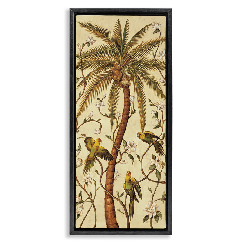 "Parrots & Curvy Palm Tree", art mural encadré par Rodolfo Jimenez, H 25 po x l 11 po, Noir, noir, noir, noir