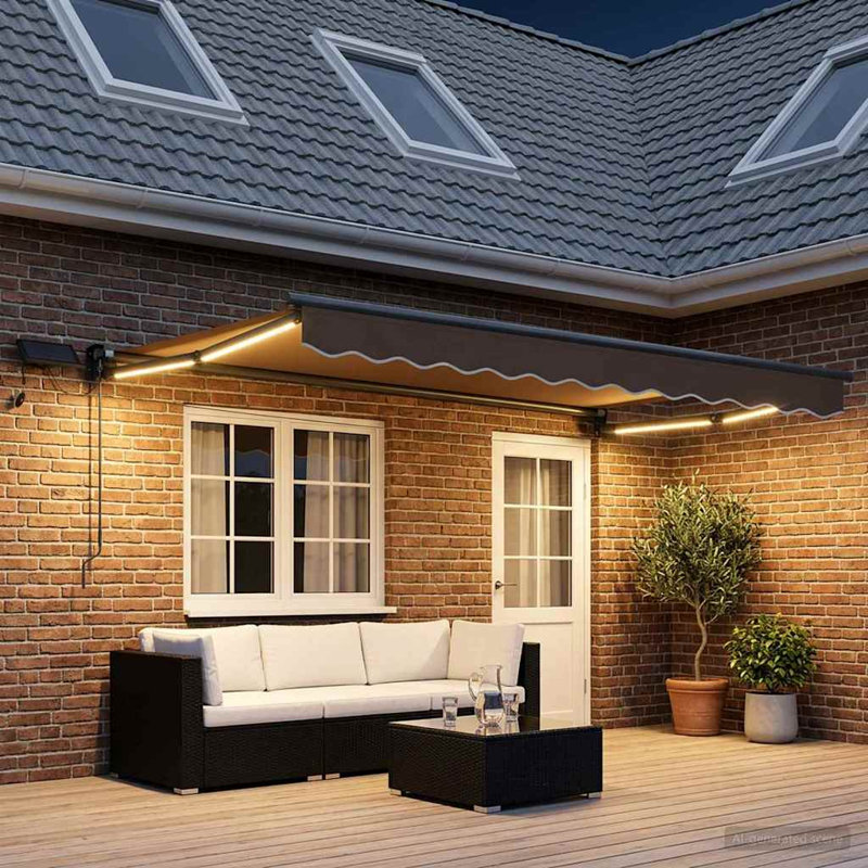 VidaXL Polyester Cover Retractable Patio Awning, Solid Colour, 165cm H x 400cm W x 200cm D, Taupe