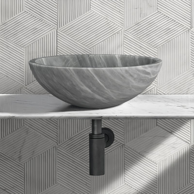 Gray Natural Marble Bathroom Vessel Sink, Semi-Polished, 15.7 X 5.9 In | Gift Idea