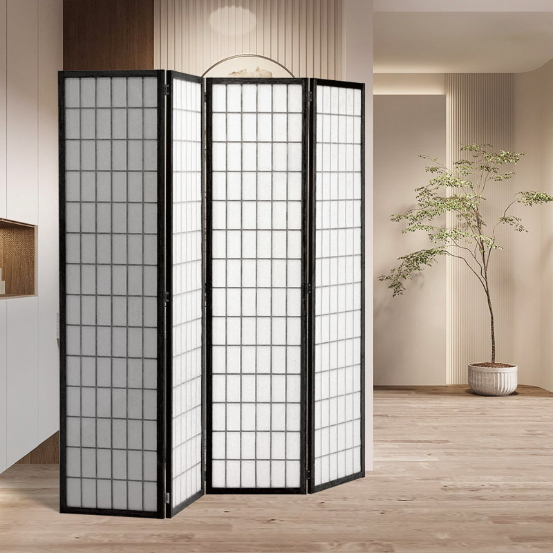 Jonah Panel Solid Wood Folding Room Divider, Black, 4