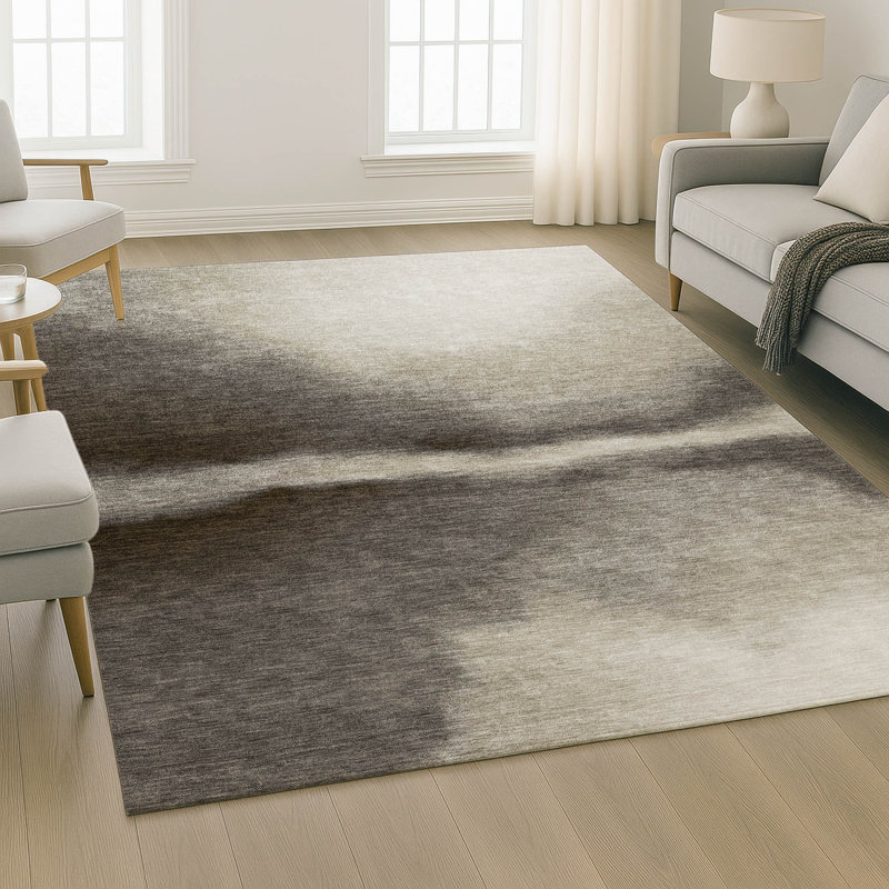Tapis abstrait lavable à la machine de qualité supérieure Mayfield AMF2419, Taupe, 10 pi x 14 pi