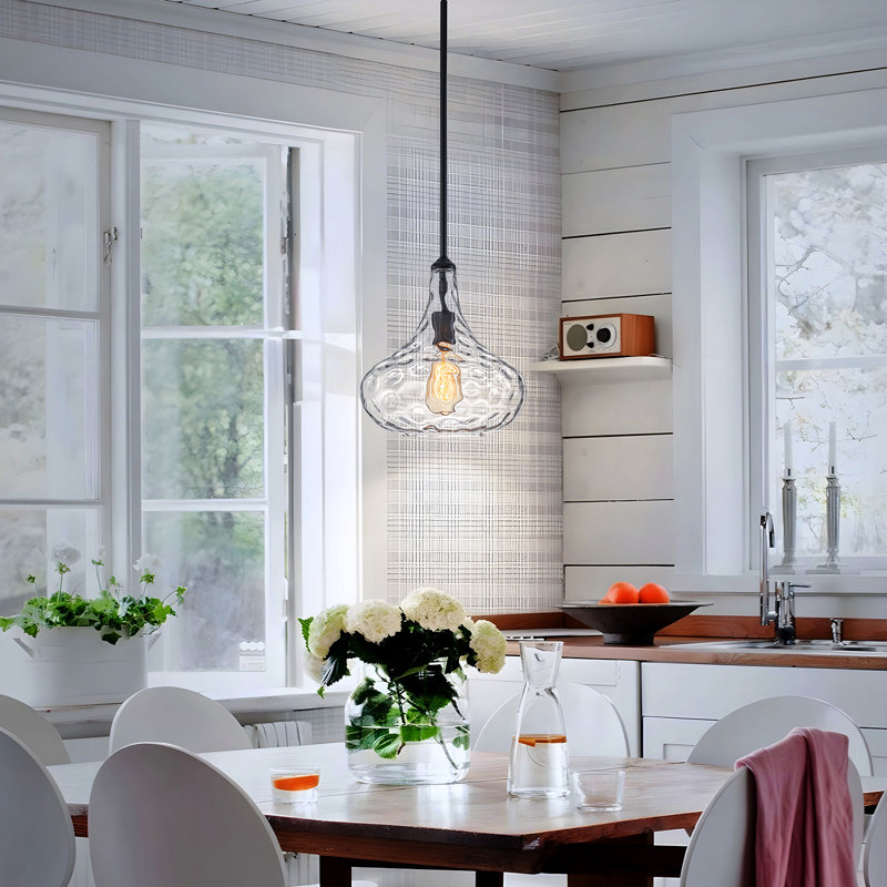 1 - Light  11.81'' W Dimmable Single Dome Glass Pendant Light, Matte Black