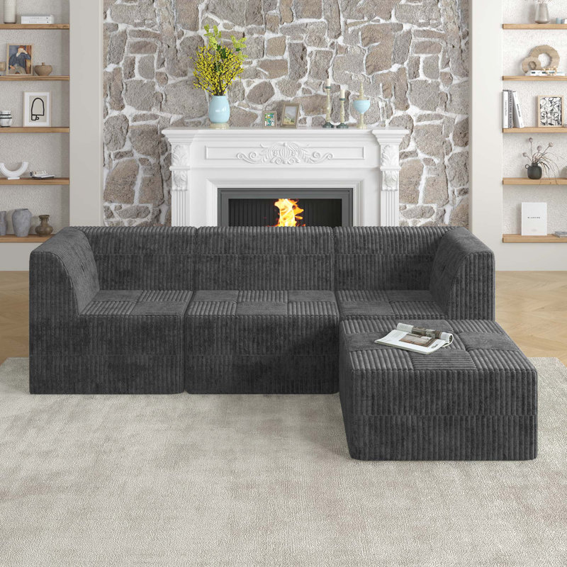 Canapé modulaire en forme de L, canapé modulaire compressé bricolage en velours côtelé de style minimaliste moderne, canapé-lit pour le salon, la chambre à coucher, canapé confortable à conception compacte et économe en espace