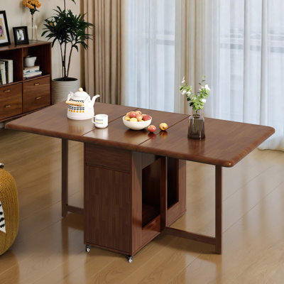 Foldable Dining Table and 4 Chairs Set, Solid Wood in Walnut with Storage Drawers and Casters Fast Dispatch From UK Warehouse – Dispatched Within 2 Days