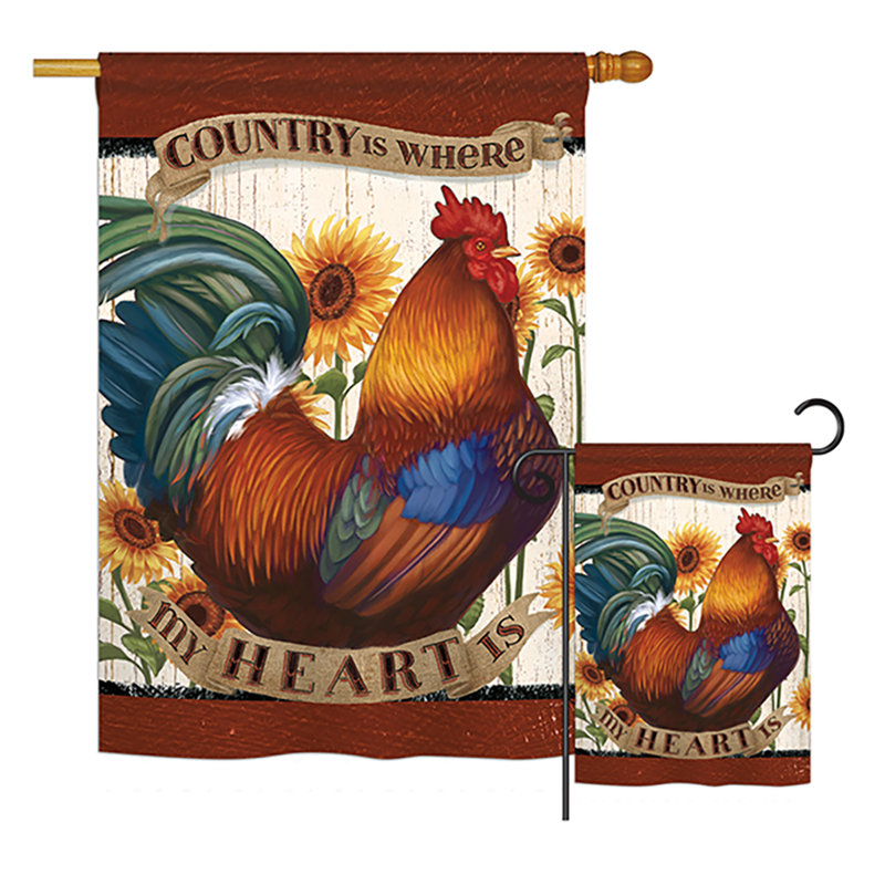 « country my cardiaque nature farm animaux », polyester de 2 côtés 40 x 28 po ensemble de drapeau