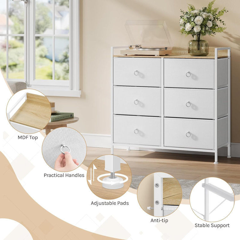 Ahuvah 6 Drawer Storage Drawer, White