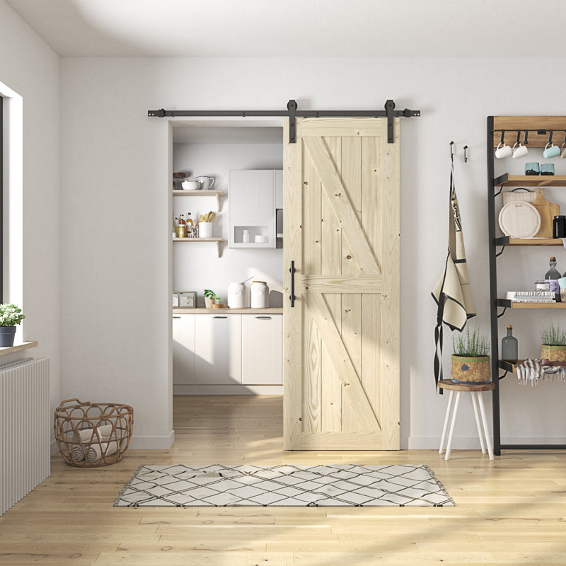 Knotty Wood 48" x 84" Unfinished Sliding Barn Door with Hardware Kit