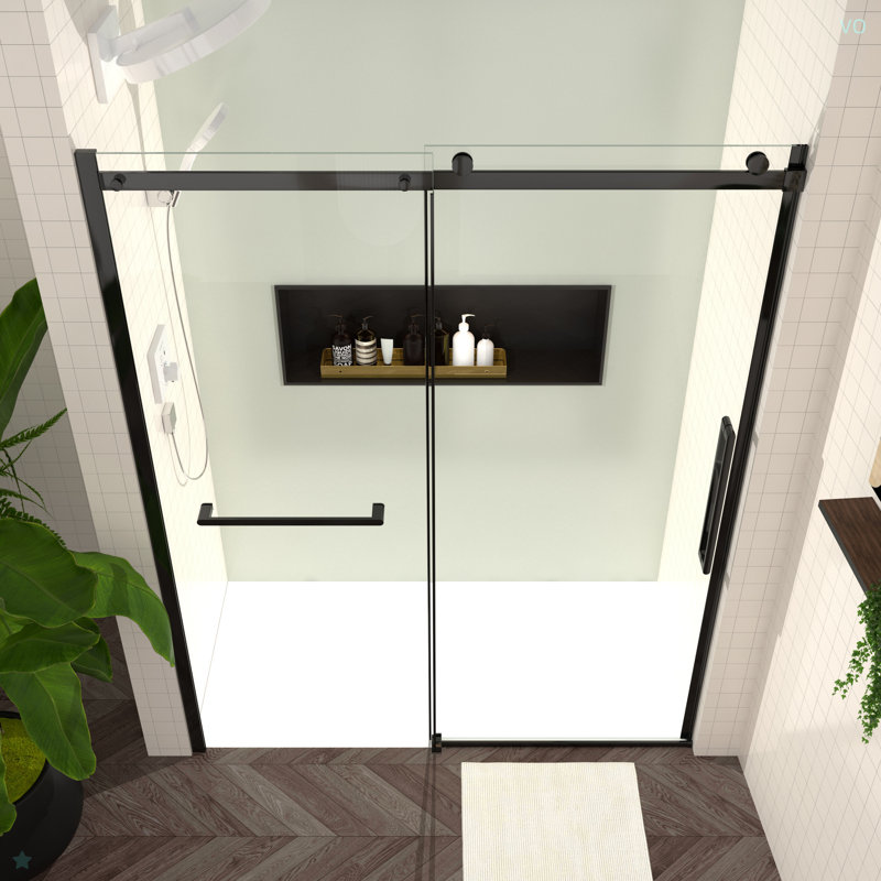 56-60"W X 76"H Sliding Shower Door, Frameless Glass Shower Door With Hardware, Towel Bar And Handle,Drop Shipping Available